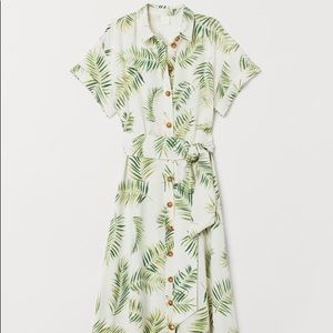 H&M Palm leaves Print Button Collared Midi Dress